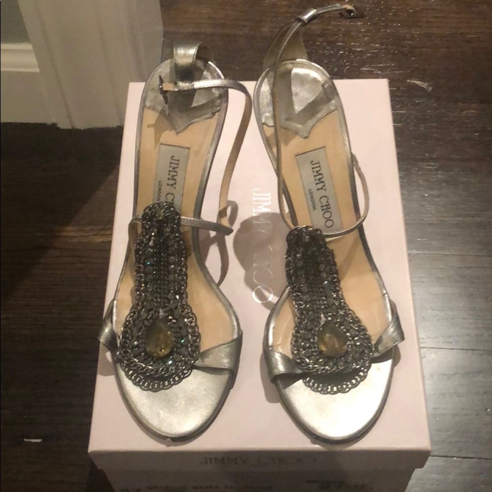 Worn jimmy choo jeweled sandal.